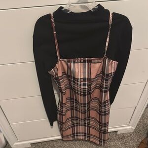 Plaid Slip Dress with Black Turtleneck